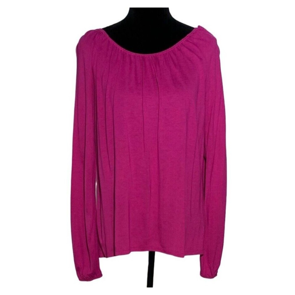 Talbots Top SMALL Fuchsia Pink Long Sl Elastic Neck Wrist‎ On Off Shoulder LN